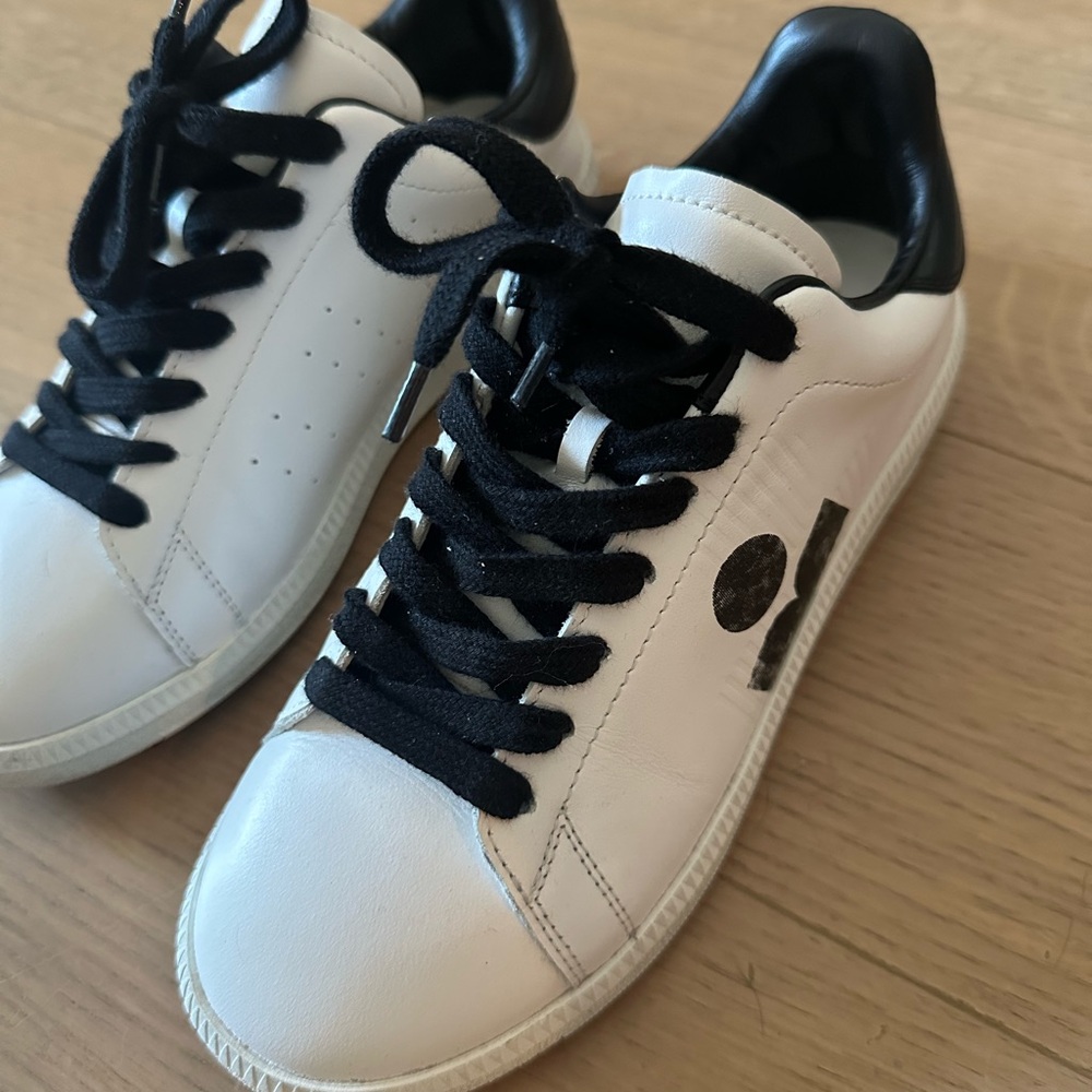 Authentic Isabel Marant White and Black Leather Sneakers